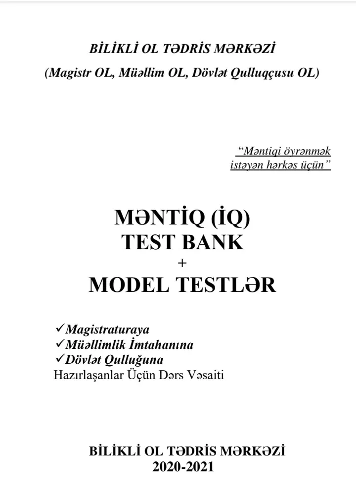 MƏNTİQ (İQ) TEST BANK  +  MODEL TESTLƏR